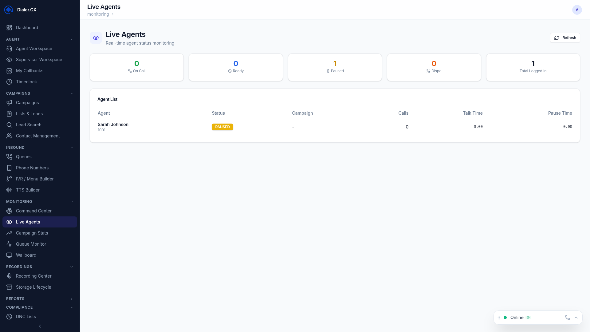 Full live agents monitoring view with all columns and agent details