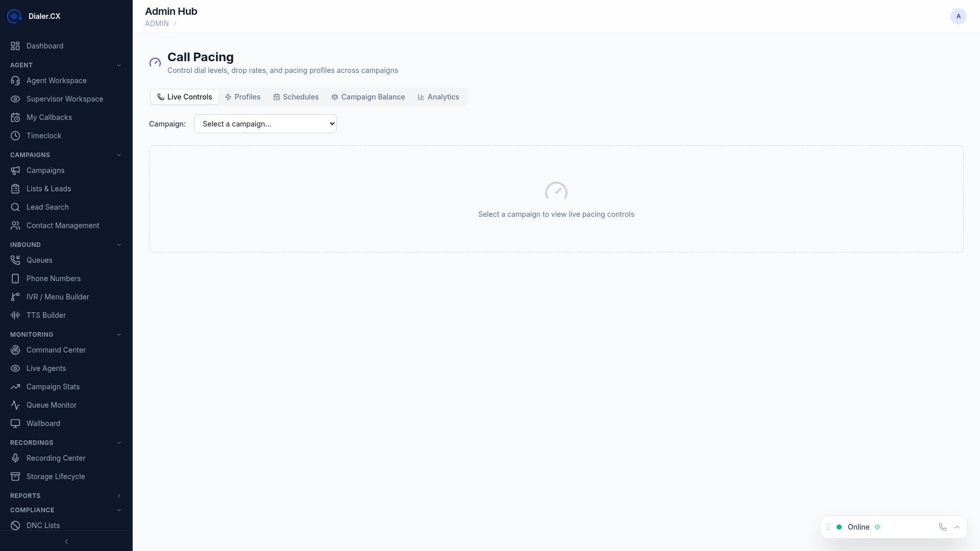 Full pacing view with profiles, schedules, and multi-campaign balancing